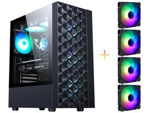 Sama ATX Mid Tower Gaming Computer Case USB30 Steel Tempered Glass PC Case with 4 x FRGB LED Fans 3 x120mm x Front l 1 x120mm x RearPreInstalled Black