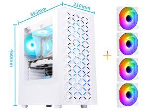 Sama ATX Mid Tower Gaming Computer Case USB30 Steel Tempered Glass PC Case with 4 x FRGB LED Fans 3 x120mm x Front l 1 x120mm x RearPreInstalled White