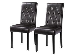 Tufted Dining Chair Armless Upholstered Chair Padded Parson Kitchen Chair with Solid Wood Legs, Set of 2, Brown
