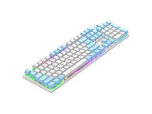 Sama KW2000 Mechanical Gaming Computer Keyboard RGB Metal Panel USB Wired Keyboard 20 Rainbow Glow Modes Double Key Cap PC Keyboard White Blue