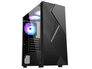 SAMA ATX Mid Tower Computer Case with Glass Tempered Window RGB Line PC Case Support 120240360 Liquid Cooler MatxITX Black
