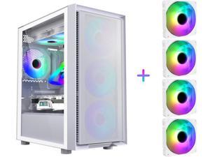 SAMA MATXITX Computer Case Tempered Glass Window with 4 Fixed RGB Fans Window PC Case White