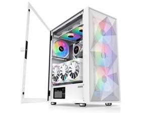 SAMA 3509 White Mid Tower Gaming PC Case with Door Open Tempered Glass, 4 Pre-installed RGB Airflow Cooling Fans