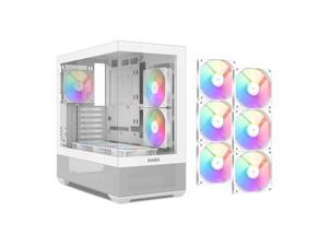 SAMA V40 White ATX Mid Tower PC Case, 6 Pre-Installed 120mm ARGB PWM Fans, Dual Tempered Glass Panels, Vertical Airflow Design, Gaming Computer Case for ATX/Micro-ATX/ITX Motherboard