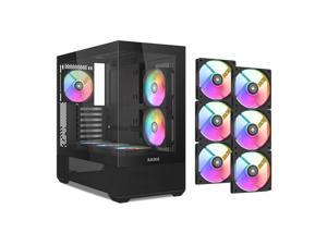 SAMA V40 Black ATX Mid Tower PC Case, 6 Pre-Installed 120mm ARGB PWM Fans, Dual Tempered Glass Panels, Vertical Airflow Design, USB Type-C Port,  Gaming Computer Case for ATX/Micro-ATX/ITX Motherboard