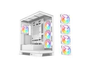 SAMA V50 White Mid Tower PC Case, 4x120mm ARGB PWM Fan Pre-Install for Efficient Cooling, Compatible ATX/MATX/ITX Motherboards and Back-Connect Design Supports 360mm Water Cooling and 40 Series GPU