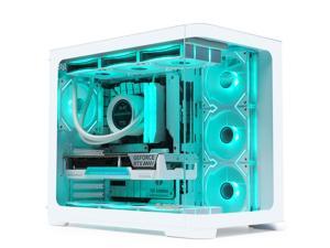 SAMA 2851 ATX Mid-Tower PC Gaming Case, High-Airflow, Sturdy Curved Tempered Glass Front, 4 ARGB PWM Fan Pre-installed with Fan Hub, White
