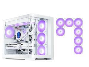 SAMA V60 PC Case, Mid-Tower Computer Case, A Curved Tempered Glass, 7 Pre-Installed ARGB PWM Fans and Fan Hub, USB Type-C, ATX/MATX/ITX Back-Connect Support, 360mm Liquid Cooler Compatible, White