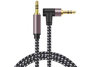 3.5mm Audio Cable 90 Degree Right Angle 3.5mm(1/8" TRS) Male to Male Auxiliary Stereo Cable Gold Plated Nylon Braid HiFi Audio Cord 12"