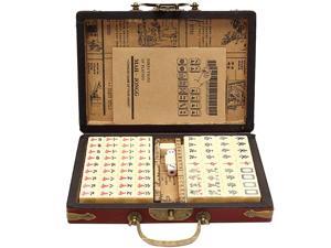 144 Pieces Of Portable Traveling Mahjong With Antique Portable Leather Box Chinese-style Puzzle Game, Suitable For Party And Festival Activities (English Manual)