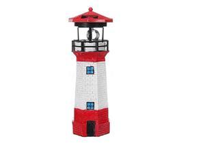 Solar Lighthouse, Rotating Waterproof Outdoor Lighthouse, LED Rotation Lawn Yard Lighthouse (Red)