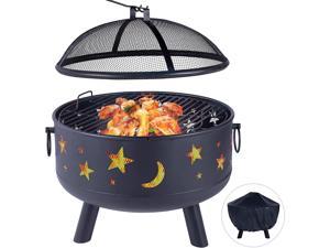 Wood Burning Fire Pit Outdoor Patio Campfire Backyard Fireplace,Round Steel Deep Bowl Fire Pit,24 inch