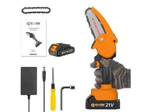 Coofix Mini Chainsaw Cordless,4-Inch One-Hand Handheld Electric Power Small Chain Saw,21V Portable Battery Chainsaw for Garden Farm Orchard Tree Trimming and Branch Wood Cutting