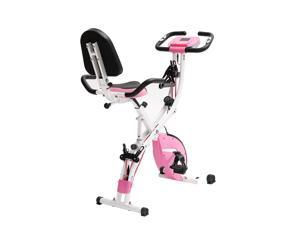 PLENY Foldable Exercise Stationary Bike Workout, 5-In-1 Folding Indoor Cycling Exercise Bike, Magnetic Upright Workout Bike with Arm Exercise Resistance Bands and Ankle Strap for Home Gym