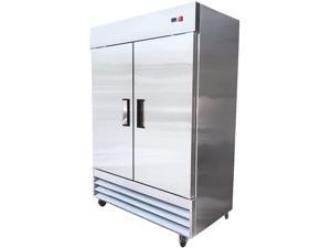 Commercial Refrigerator 2-Doors Solid Upright Reach in Two Section Stainless Steel 54" Width, Capacity 43 Cuft, Bottom Mounted Restaurant Quality Kitchen Cooler Fridge Side by Side XB54R