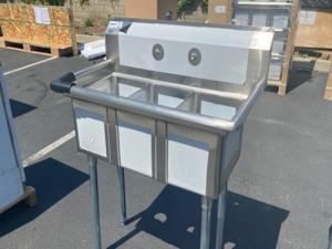 New 35" Stainless Steel Three Compartment Sink
