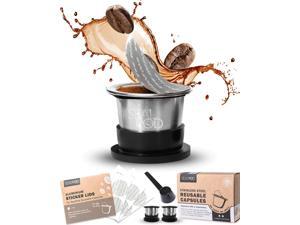 Sealpod Nespresso Reusable Capsules, Stainless Steel Nespresso Refillable Coffee Pod Filters, Nespresso Pods Reusable & Coffee Scoop, OriginalLine Compatible, Classic Bundle 2 Pods 2 Covers 220 Lids