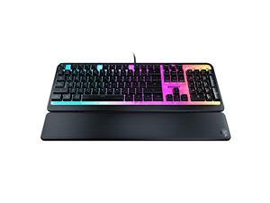 roccat magma membrane pc gaming keyboard rgb led backlit lighting, silent keys, ergonomic keyboard, clear top plate, includes detachable palm/wrist rest, compatible with windows 11/10/8.1/8/7, black