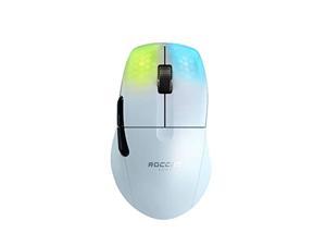 roccat kone pro air ergonomic performance wireless pc gaming mouse with 19k dpi optical sensor, aluminum scroll wheel, & aimo rgb lighting - white