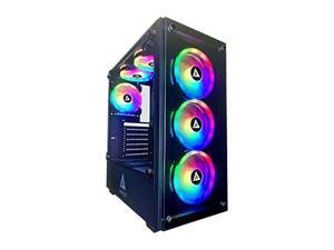 apevia genesis pro g-pro-bk mid tower gaming case with 2 x tempered glass panel, top usb3.0/usb2.0/audio ports, 6 x rgb fans, black frame