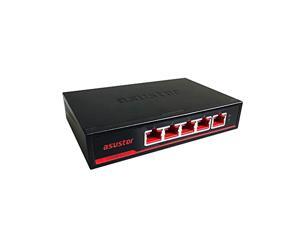 asustor 5 port 2.5g unmanaged ethernet network switch, plug and play, wall-mount, fanless (asw205t)