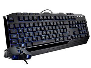 cooler master devastator 3 gaming keyboard & mouse combo - membrane switches with 7 colour led backlighting, dedicated media keys & wrist rest - mm110 gaming mouse - qwerty uk layout