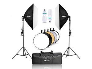 emart softbox lighting kit with light reflector, 24"x24" 1000w photography soft box continuous light set with photo studio bulbs, professional camera light equipment for video recording, filming