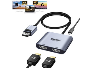 KEHIPI  DisplayPort to Dual HDMI Adapter, 4K@60Hz male DP computer to female HDMI monitor for 2 Monitors, 1 in 2 out MST Display converter with lock, for PC Laptop splitter , NVIDIA, AMD Graphics Card