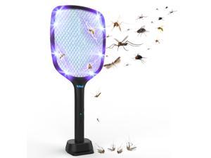TBI PRO 2 in 1 Electric Fly Swatter & Mosquito Killer Lamp with 4000V Effective Powerful Grid, Rechargeable Bug Zapper for Home, Indoor/Outdoor Pest Control, with Double Safety Mesh, LED Light Black