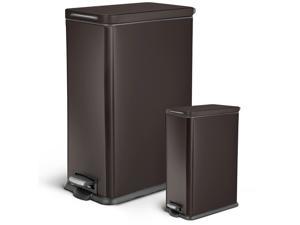 Home Zone Living 12 Gallon and 2.5 Gallon Kitchen Trash Can Combo Set, Slim Body Stainless Steel Design, 45 Liter and 9.7 Liter Capacity, Black