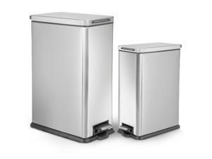 Home Zone Living 8 Gallon and 2.5 Gallon Kitchen Trash Can Combo Set, Slim Body Stainless Steel Design, 30 Liter and 9.7 Liter Capacity, Silver