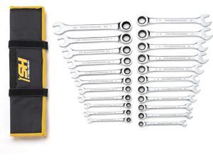 STEELHEAD 22-Piece SAE & Metric 12-Point Ratcheting Combination Wrench Set Solid-head (SAE: 1/4-3/4”, Metric: 8-18mm), Chrome Vanadium, 72-Tooth Gearing, USA-Based Support