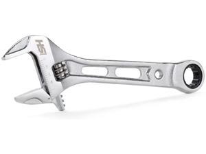 STEELHEAD 8 Wide-Mouth Adjustable Wrench w/Integrated 72-Tooth 12-Point 17mm Ratcheting End, 72-Tooth Gearing, Forged Heat-Treated Carbon Steel, SAE Jaw Measurements, USA-Based Support