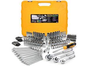 STEELHEAD 164-Piece Mechanics Tool & Socket Set (ANSI), SAE & MM, 1/4,3/8,1/2 72-Tooth Ratchet, 6 & 12 Point Sockets, Combination & Hex Wrenches, 30 Screwdriver Bits, Universal Joint, Extensions