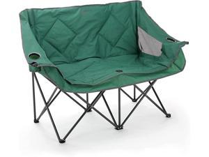 ARROWHEAD OUTDOOR Portable Folding Double Duo Camping Chair Loveseat w/ 2 Cup & Wine Glass Holder, Heavy-Duty Carrying Bag, Padded Seats & Armrests, Supports up to 500lbs, USA-Based Support, Green