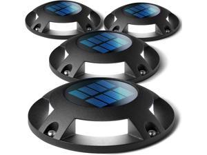 Home Zone Security Solar Deck Lights - Outdoor Solar Dock and Driveway Path Lights, Weatherproof with No Wiring Required, Black (4-Pack)