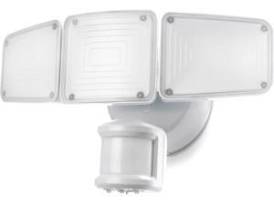 Home Zone Security 3500 Lumen LED Motion Sensor Light - Outdoor Weather Resistant Triple Head 5000K Security Light with Dusk to Dawn Mode and Easy Connect Back Panel, White