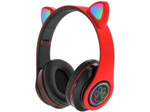 Amazing 7 Cat’S Ears LED Bluetooth Headphones, Active Noise Cancelling Headphones, Wireless Headsets over Ear, 8Hours Playtime, Hi-Fi Stereo, Deep Bass for Music Game DJ (Brilliant Red)