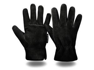 COREGROUND Leather Safety Work Gloves Gardening Carpenter Thorn Proof Truck Driving for Mens and Womens Waterproof heavy duty Medium Black 2 Boxes