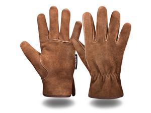 COREGROUND Leather Safety Work Gloves Gardening Carpenter Thorn Proof Truck Driving for Mens and Womens Waterproof heavy duty Small Brown 3 Boxes