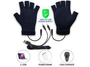 USB Heated Gloves Unisex Womens Mens Winter Full and Half Fingers Gloves Mittens Warm Knitting Wool Laptop Gloves for Indoor Outdoor Washable