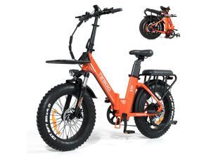 TESGO Folding Electric Bike for Adults 750W, 48V 18Ah Removable Battery, 20" 4.0 Fat Tire Bikes Up to 28Mph, Step-Thru E-Bike Bicycle for Women/Men with 7 Speed Gears, Front Rack Included