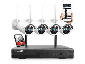 SmartSF 8CH 1080P HD CCTV Wireless Security System with 1TB Hard Drive, WiFi NVR Kit and Wireless Indoor Outdoor Bullet IP Cameras, P2P, 65ft Night Vision, Weatherproof, Remote Access, Plug and Play