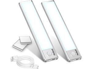 Motion Sensor Under Cabinet Lights Indoor, 1000mAh Rechargeable Battery Powered Closet Lighting, Warm White Magnetic Light Bar, Soft 180LM 30Leds, Stick On Kitchen Counter Stairway, 2Pack