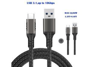 2Pack 33FT66FT USB AType C 31 Gen 2 CableGunmetal10Gbps 3A60WUSBA to USBC Fast Charge Braided Cable Compatible with Samsung S10 S9 S8 S20 Plus A51 A11 Note 10 9 8 USB Charger and more