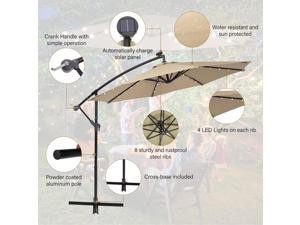 MF Studio 10ft Cantilever Offset Patio Umbrella with Solar Lights Beige