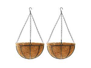 2 Pack Metal Hanging Planter Basket, Round Wire Plant Holder Hanging Flower Pot with Coco Coir Liner Porch Decor for Lawn, Patio, Garden, Deck (14inch)