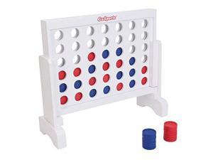gosports premium 4 in a row game - choose between classic white or dark stain - 1 foot width - with connect coins, portable case and rules