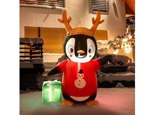 Nifti Nest 4 Ft Christmas Inflatable Decoration with Giftbag Present Penguin with Reindeer Antler Outdoor Decor with Lights Blow Up Snowman Decor