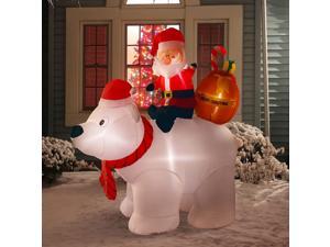 Nifti Nest 6 Ft Christmas Inflatable Decoration Polar Bear with Santa Claus and Gift Bag Outdoor Decor with LED Lights Blow Up Outdoor Yard Decor
